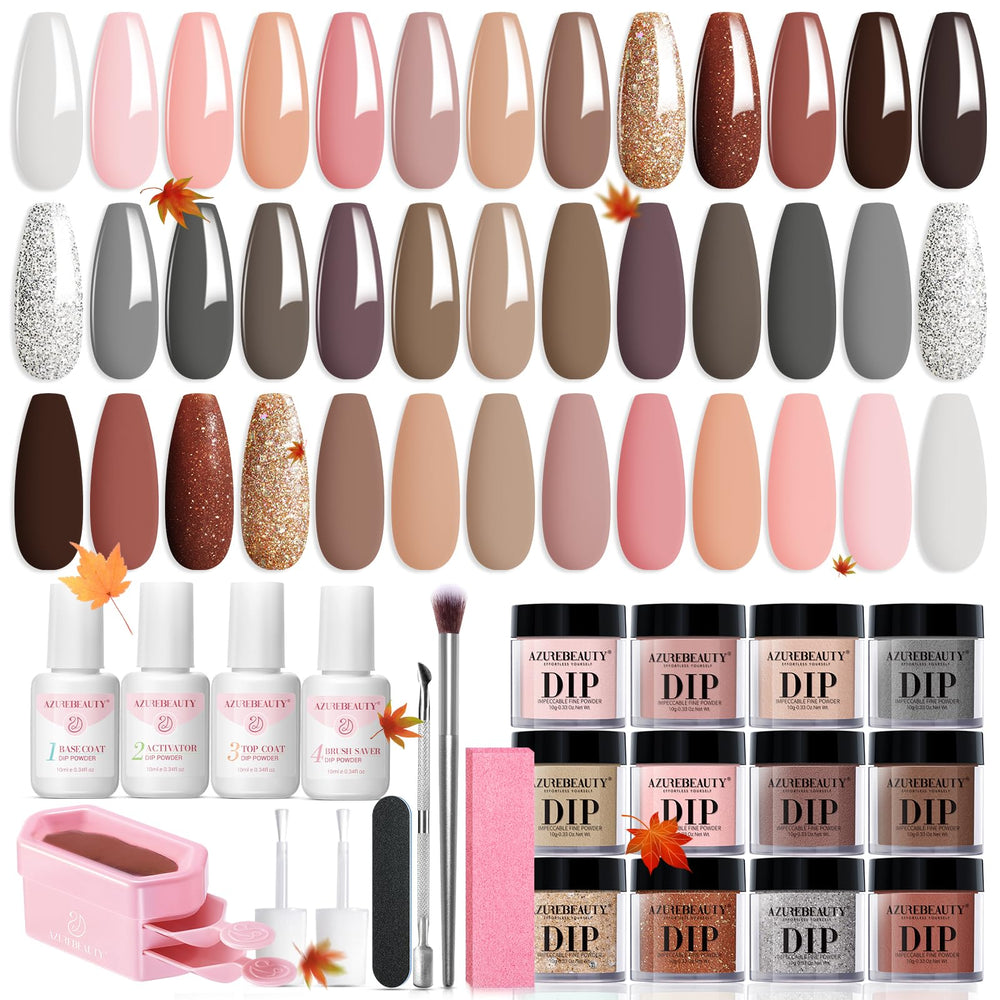 AzureBeauty Dip Powder Kit with Classic Brown Nude colors for natural-looking nails