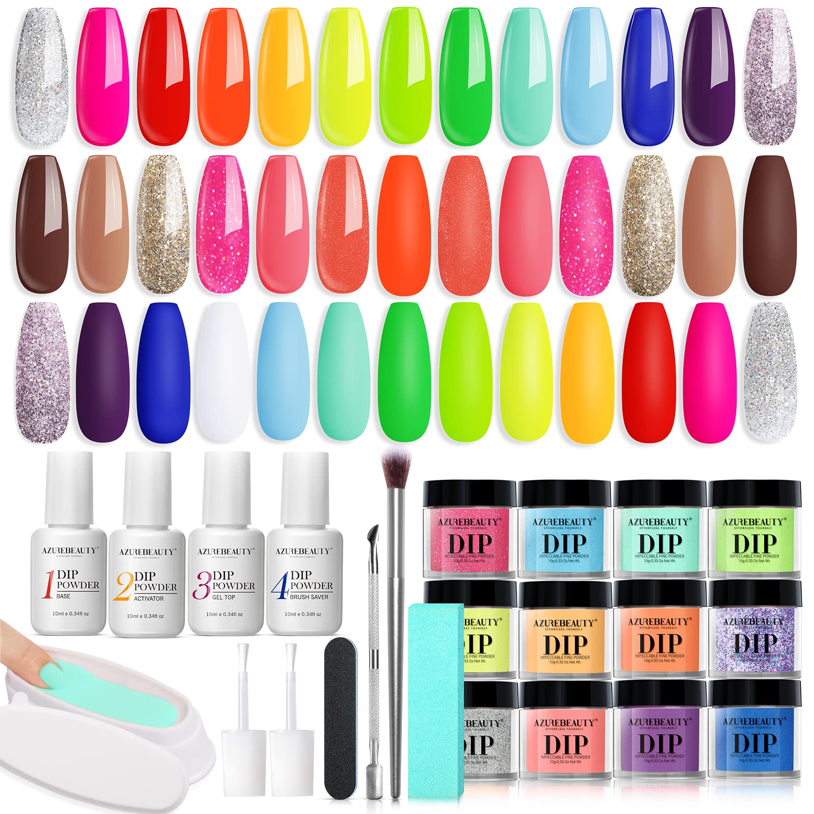 AzureBeauty dip powder kit front view, complete at-home manicure solution
