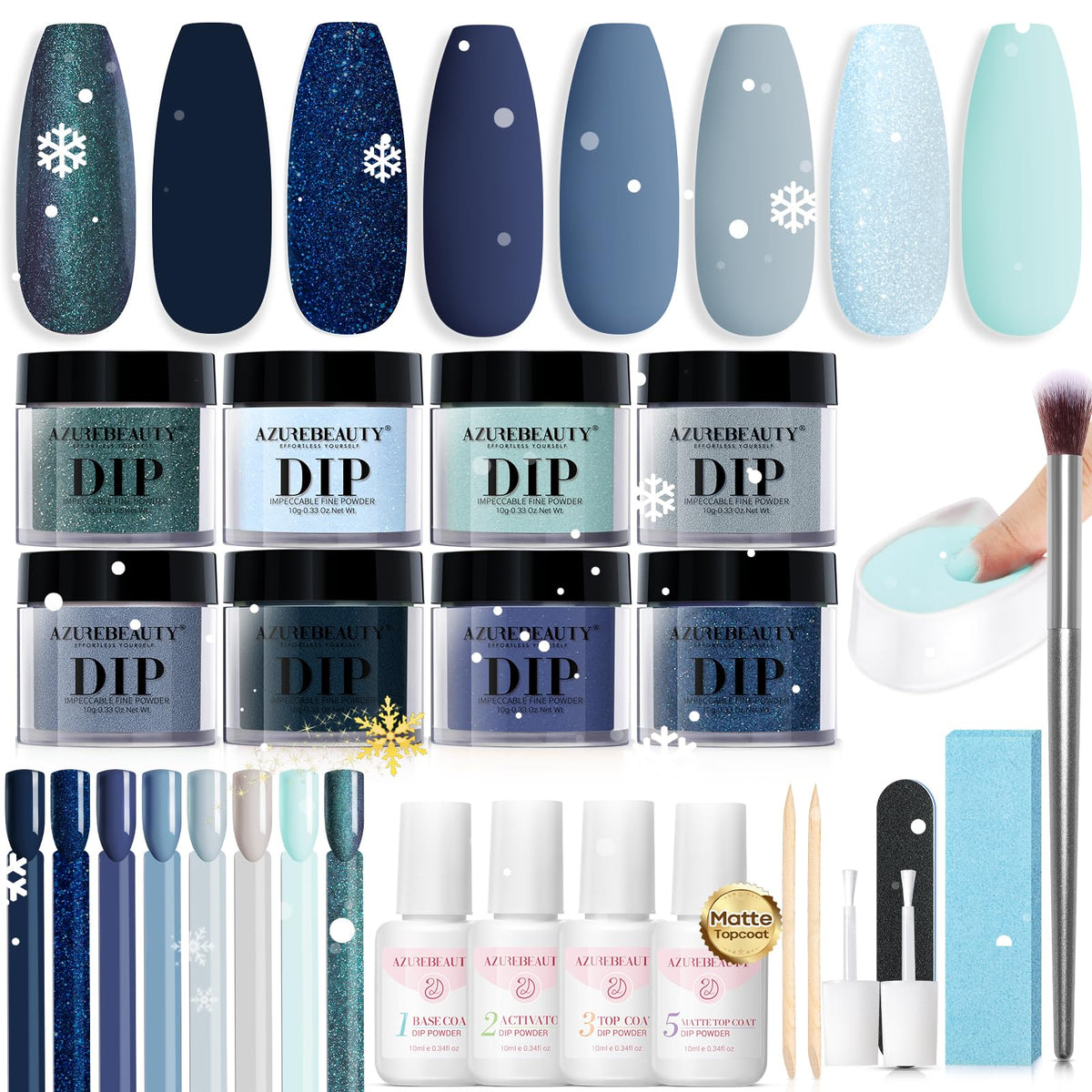 AzureBeauty dip powder kit front view with complete starter set for DIY nails.