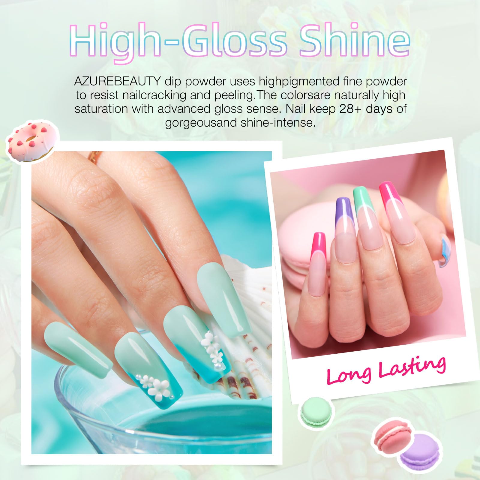 AZUREBEAUTY dip powder kit with hot pink powder for bold looks.