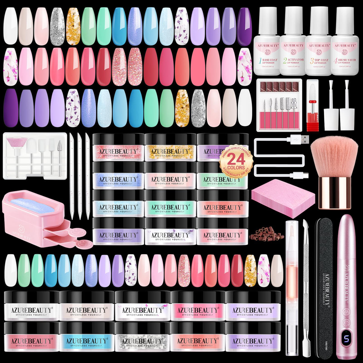 AzureBeauty dip powder kit with multicolor colors for durable at‑home nails