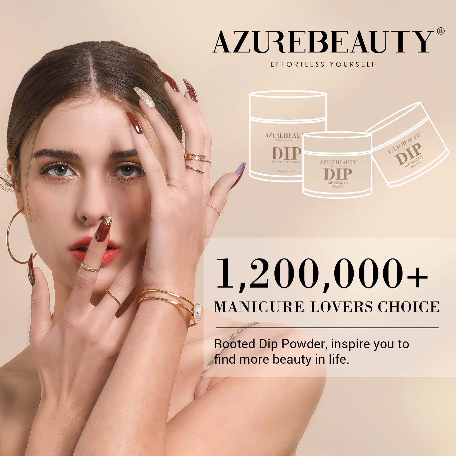 AzureBeauty dip powder kit shown without lamp for lamp-free application demo.