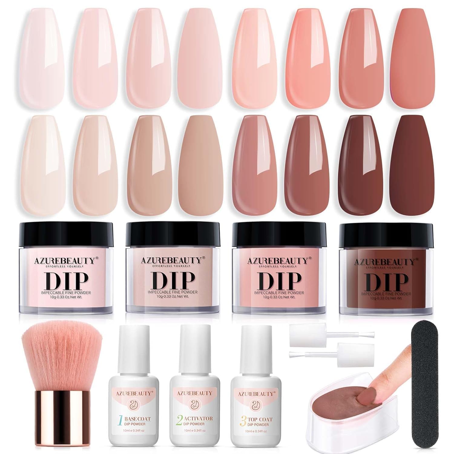 AZUREBEAUTY dip powder kit swatches nude shade for natural-looking nails