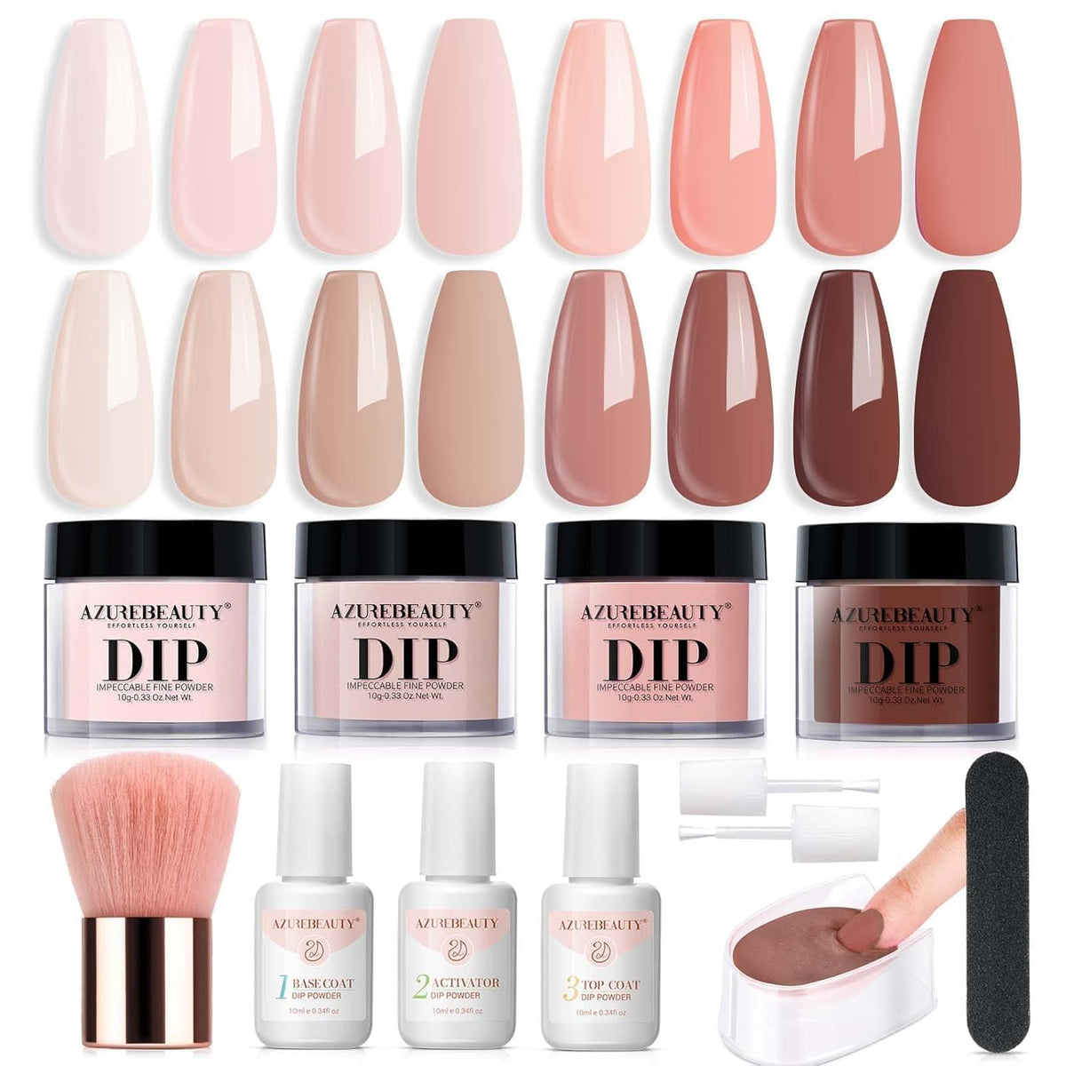 AZUREBEAUTY dip powder kit swatches nude shade for natural-looking nails