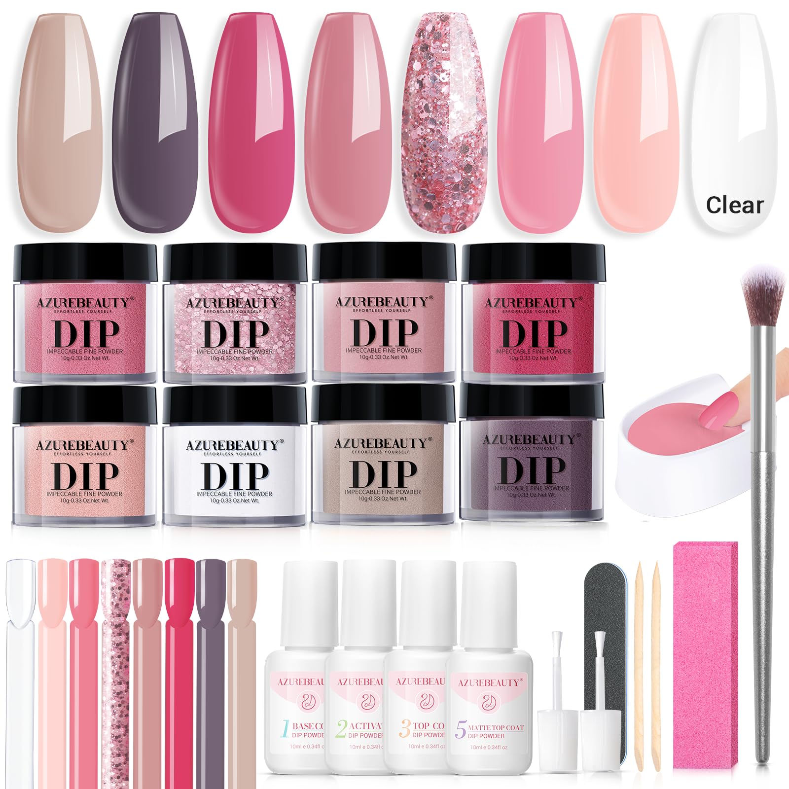 AzureBeauty dip powder kit contents with everything you need for easy DIY nails.