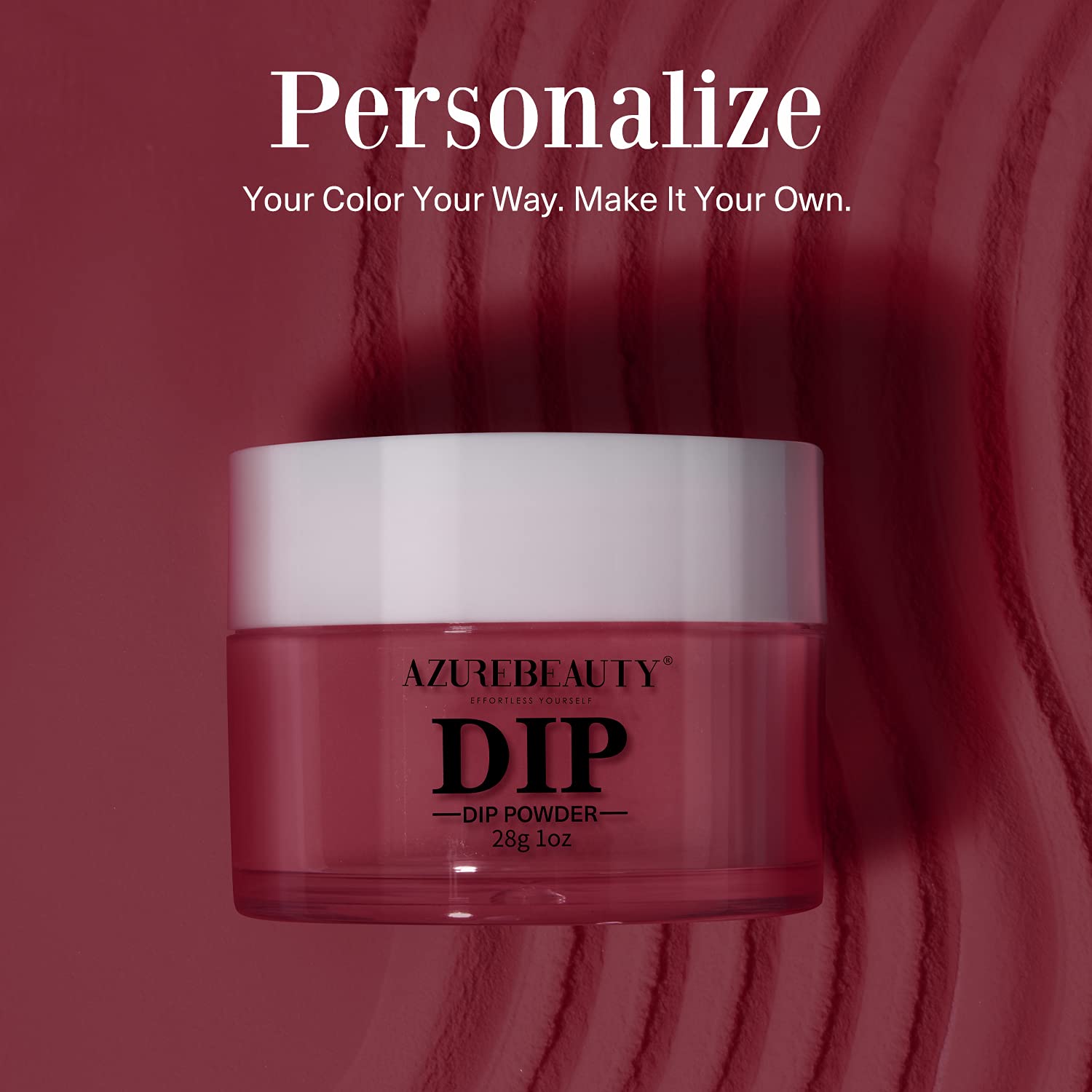 AzureBeauty dip powder packaging highlights no curing required.