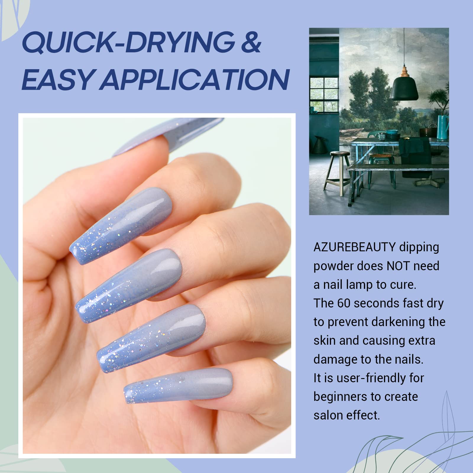 AZUREBEAUTY dip powder with no lamp curing for easy at-home nails