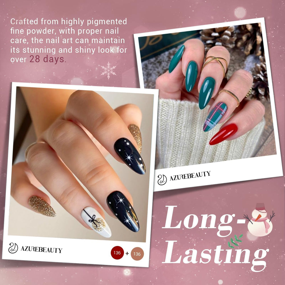 AzureBeauty dip powder delivers high-gloss, long-lasting color that resists yellowing.