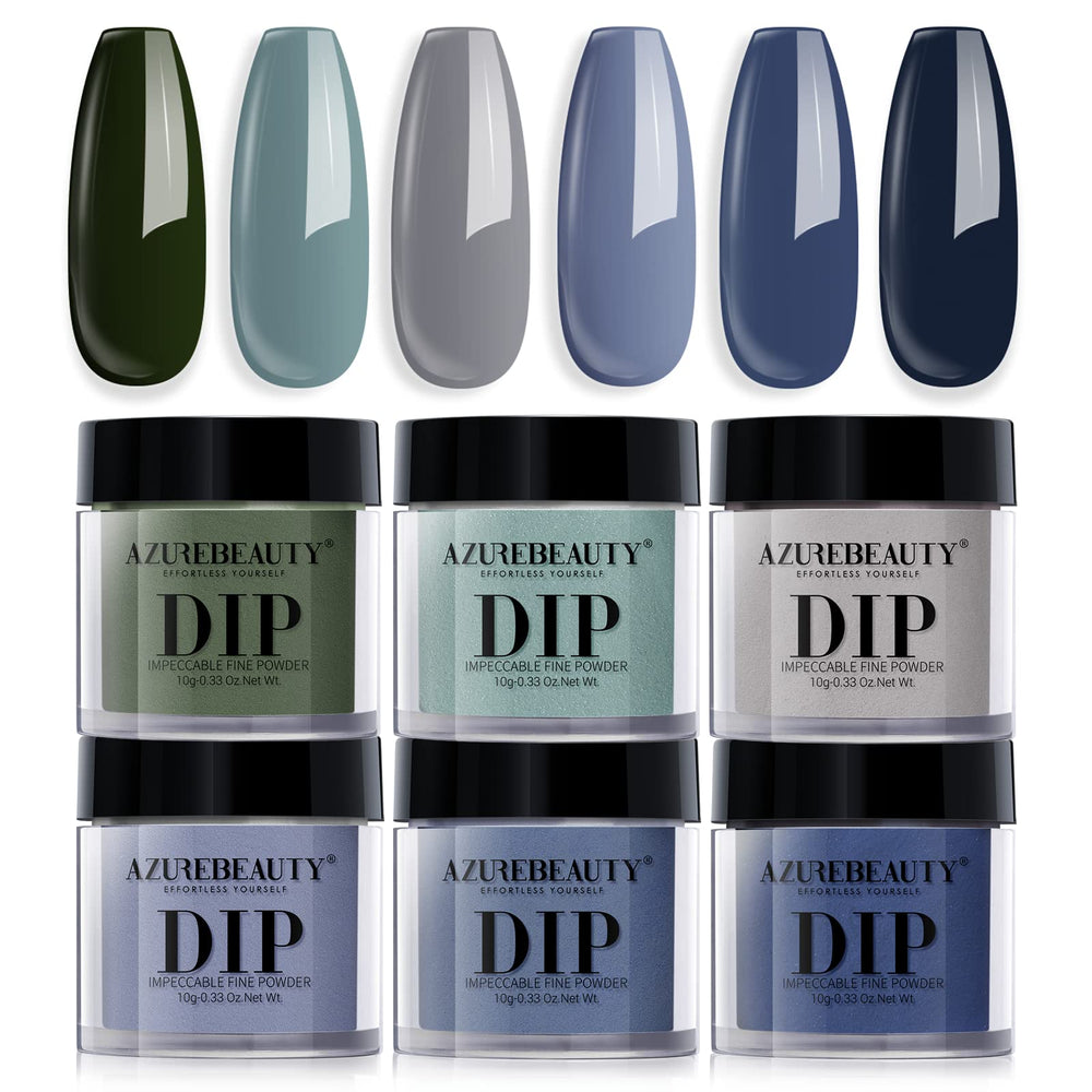 AZUREBEAUTY dip powder set in blue sage green grey shades for durable glossy nails