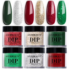 AzureBeauty Dip Powder Set front view displays six festive hues for DIY nails.