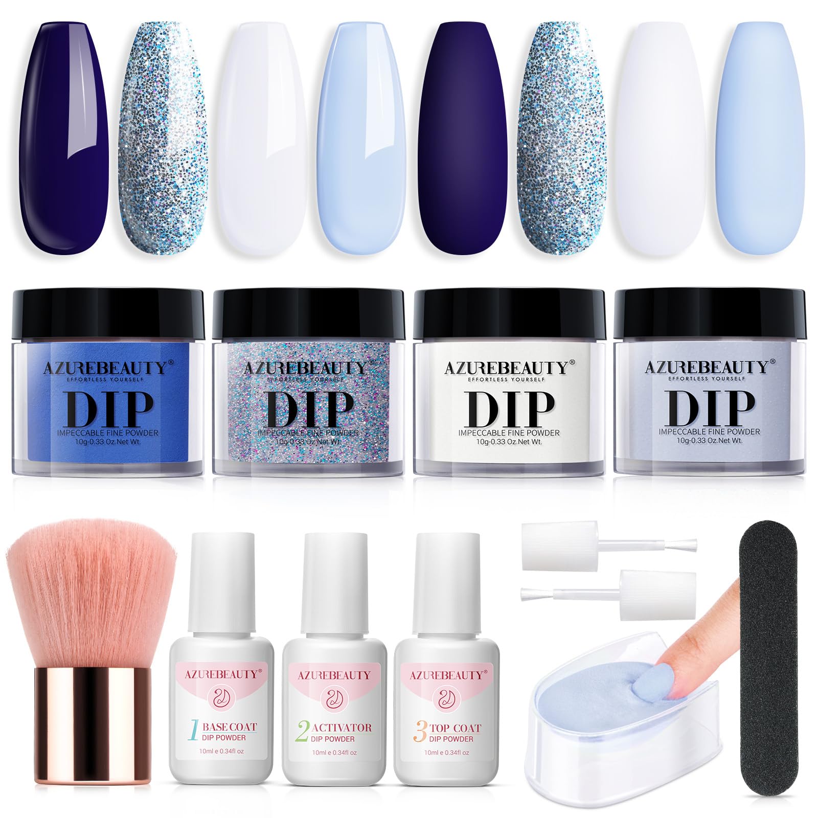 AzureBeauty navy blue dip powder for a deep, long-lasting color.