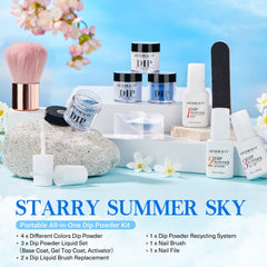 AzureBeauty sky blue dip powder offers a soft, glossy finish.