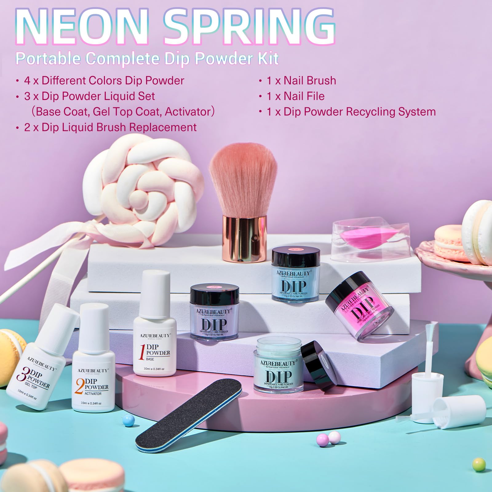 AZUREBEAUTY dipping tray system for easy powder reuse and less mess.