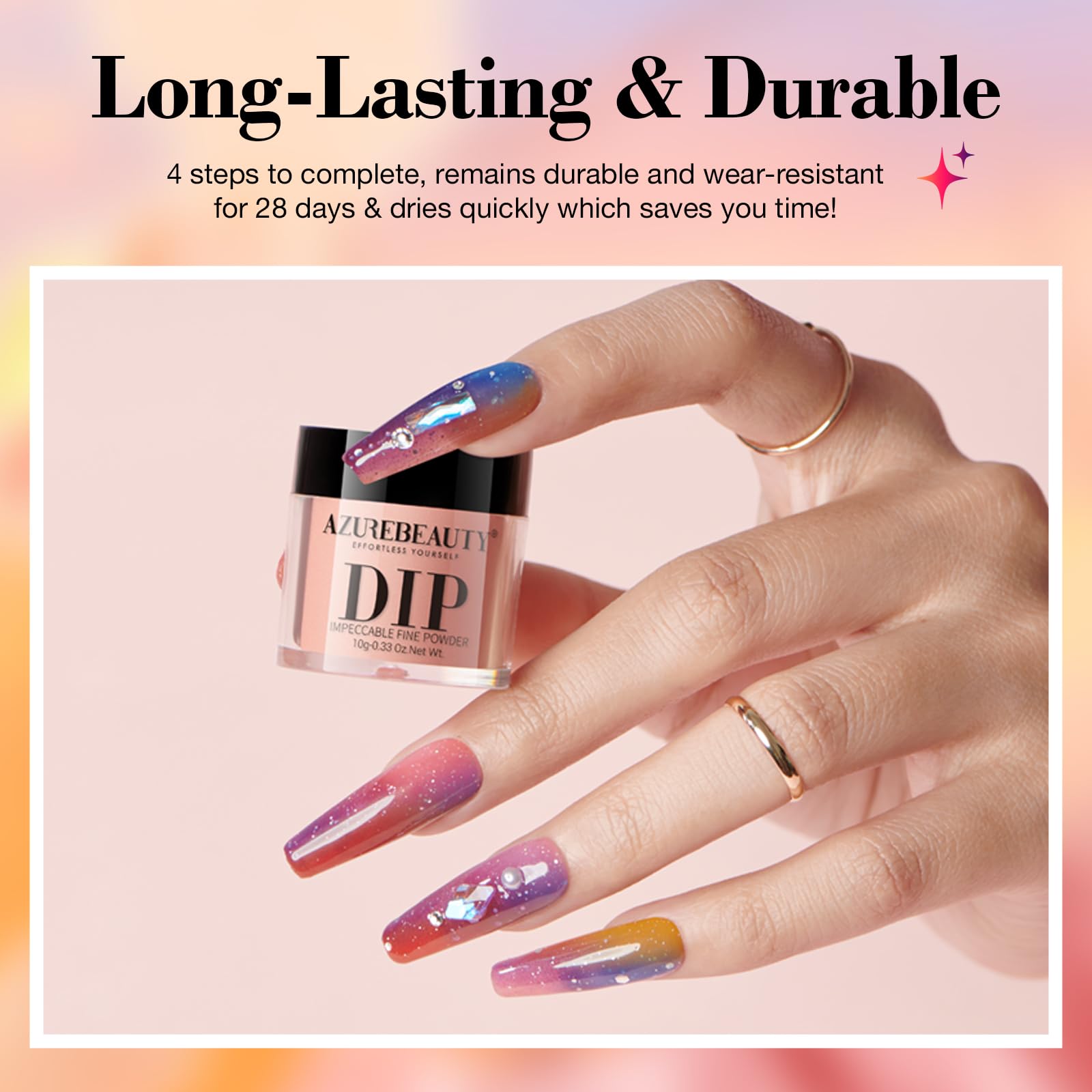AzureBeauty four-color changing powders display shifting hues for dynamic manicures