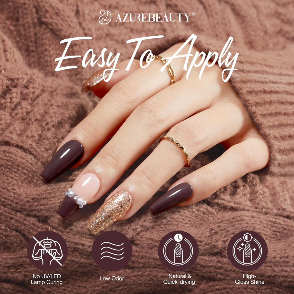 AZUREBEAUTY glitter brown polish adds sparkle for festive finishes.
