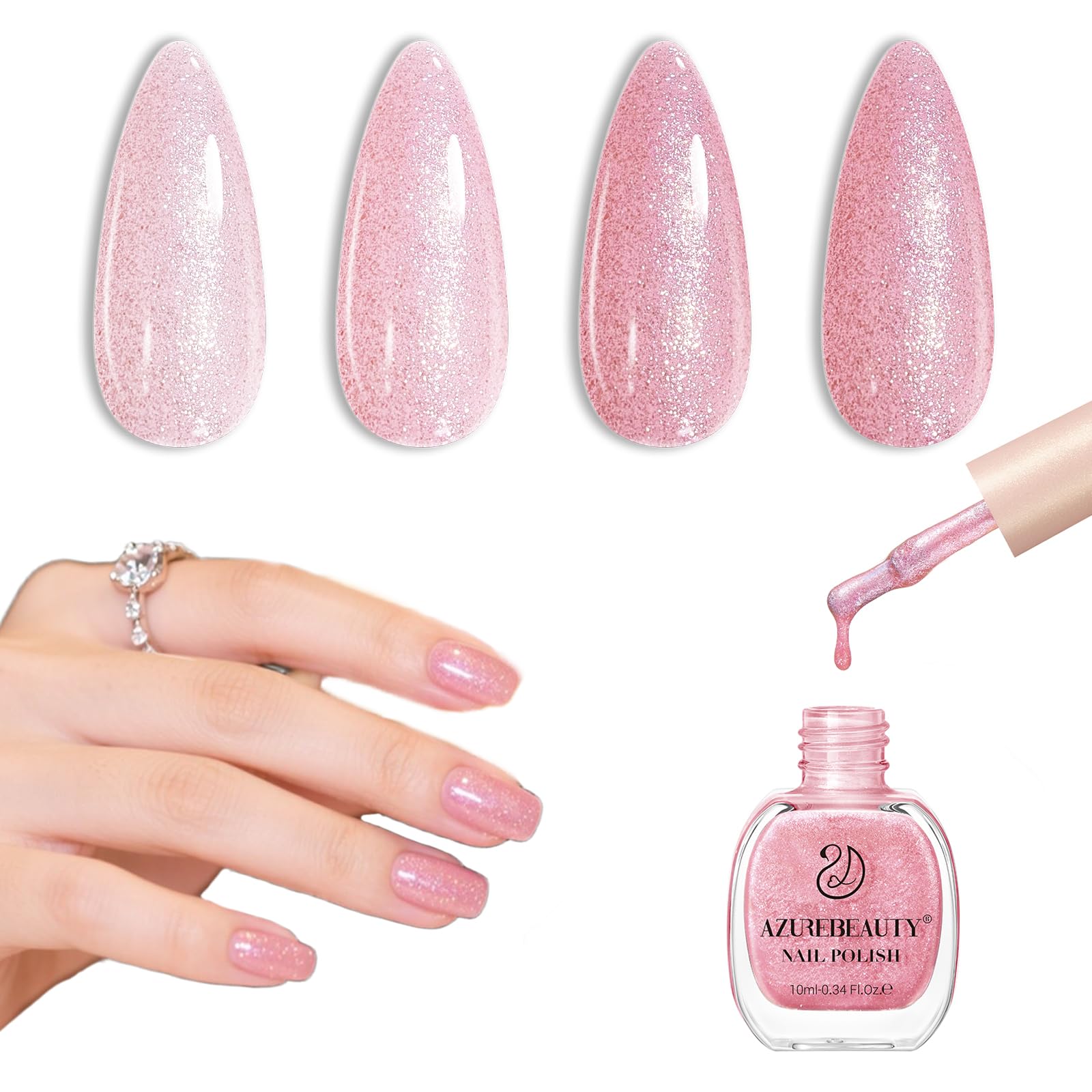 AZUREBEAUTY Glitter Pink Nail Polish bottle shows quick-dry, salon-grade shine.