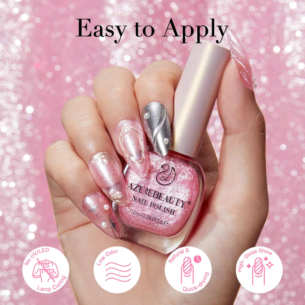 AZUREBEAUTY Glitter Pink Nail Polish on nail shows high-gloss wear.
