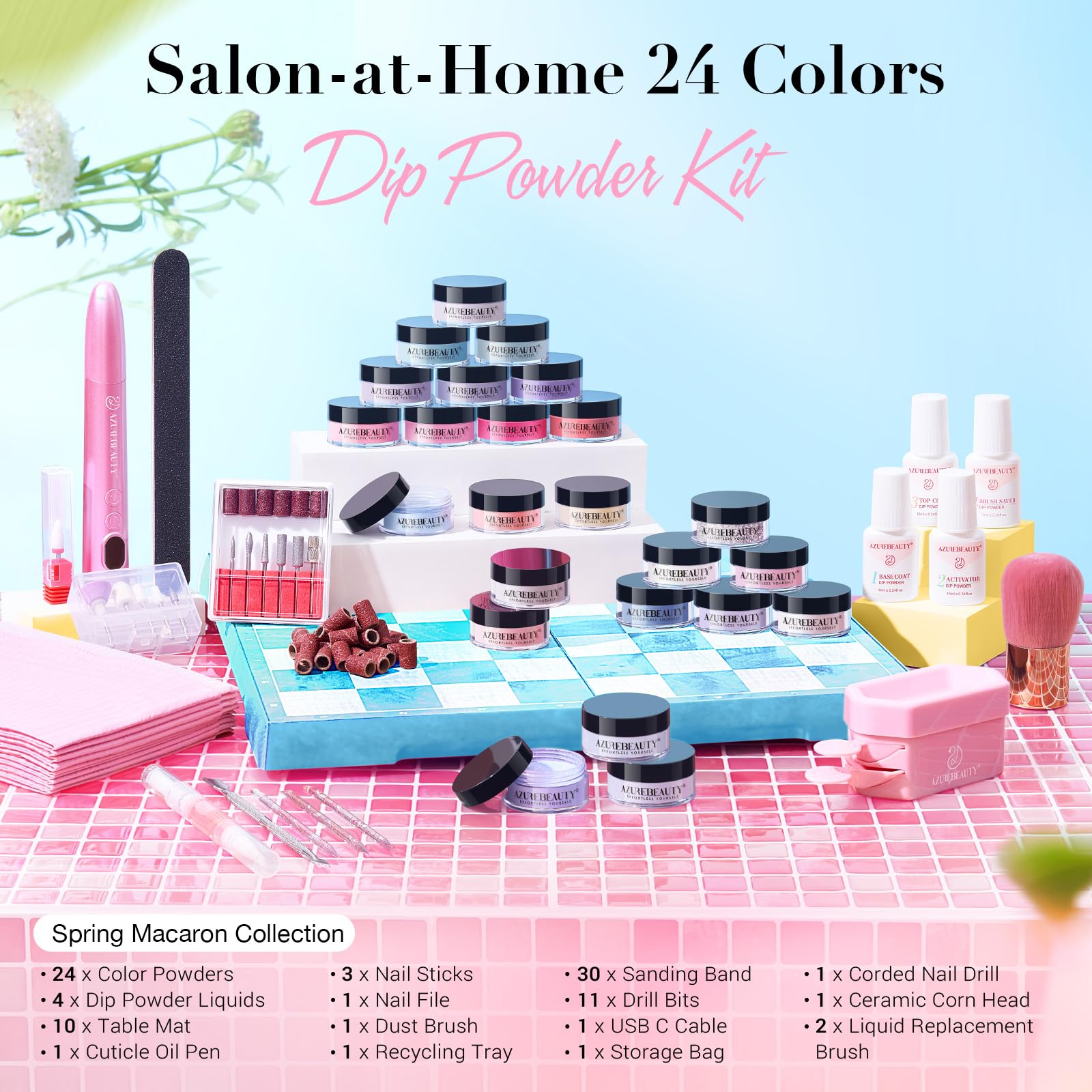 AzureBeauty manicure tools including cuticle oil pen for nail care