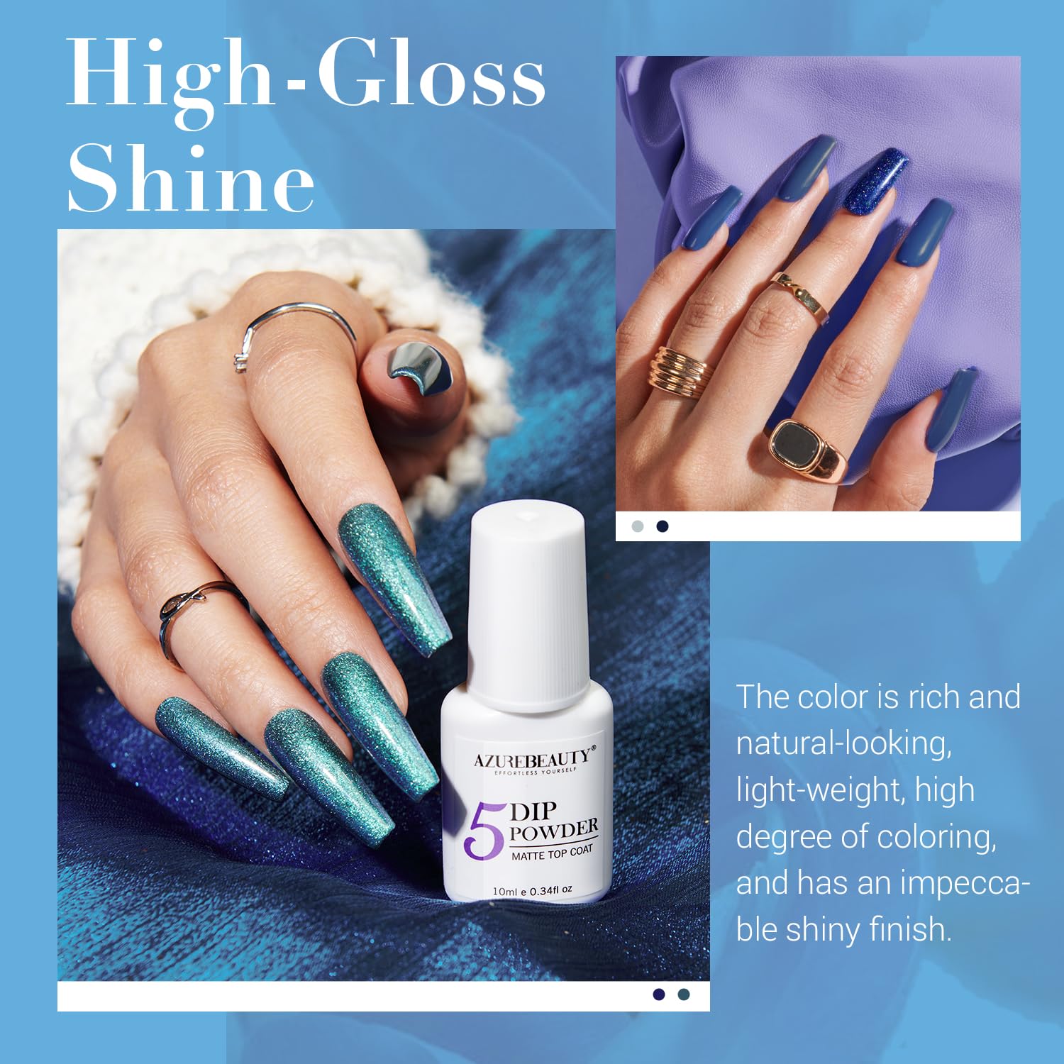 AzureBeauty matte top coat application demonstrates seasonal matte finish for nails.