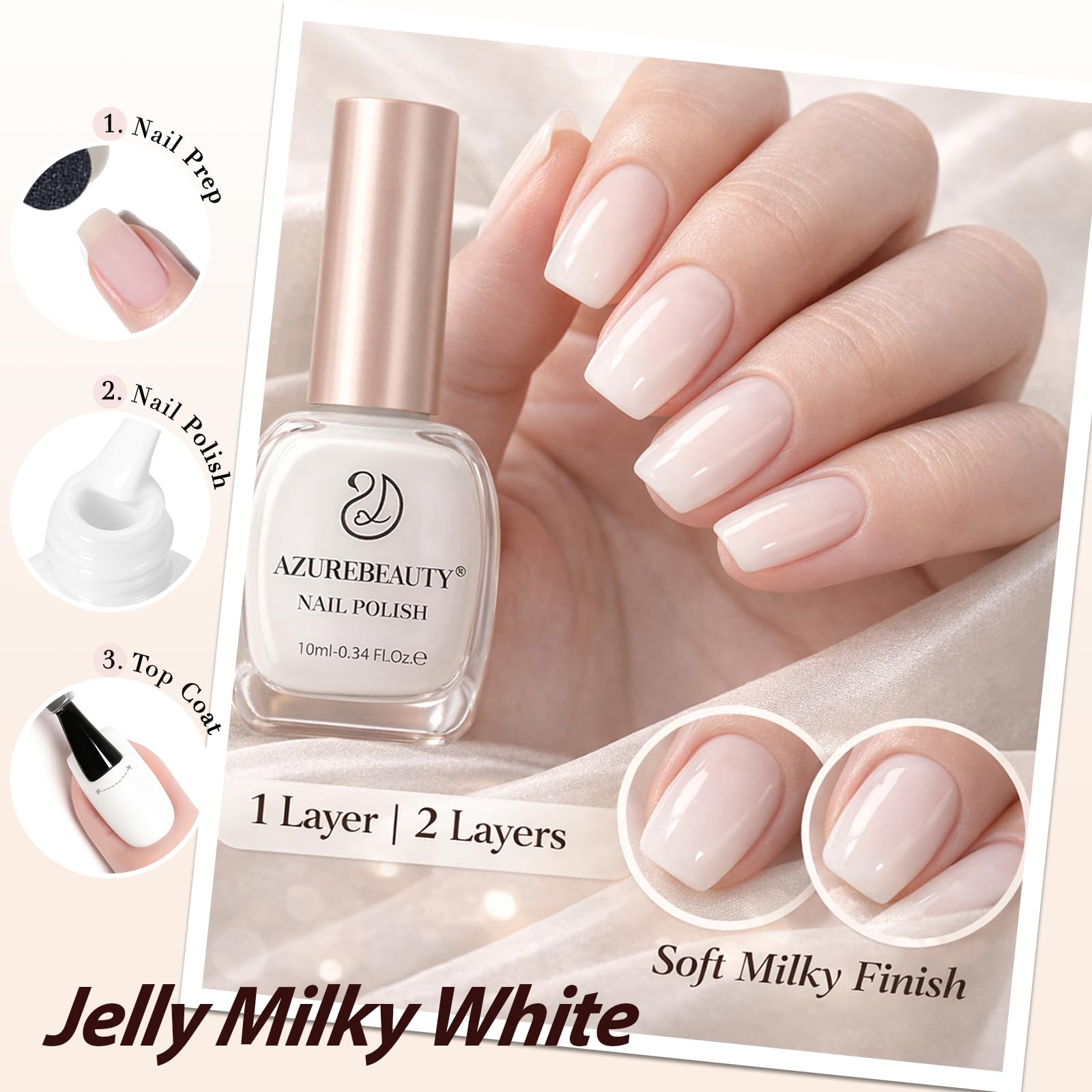 AzureBeauty Milky White brush applying smooth color on nails
