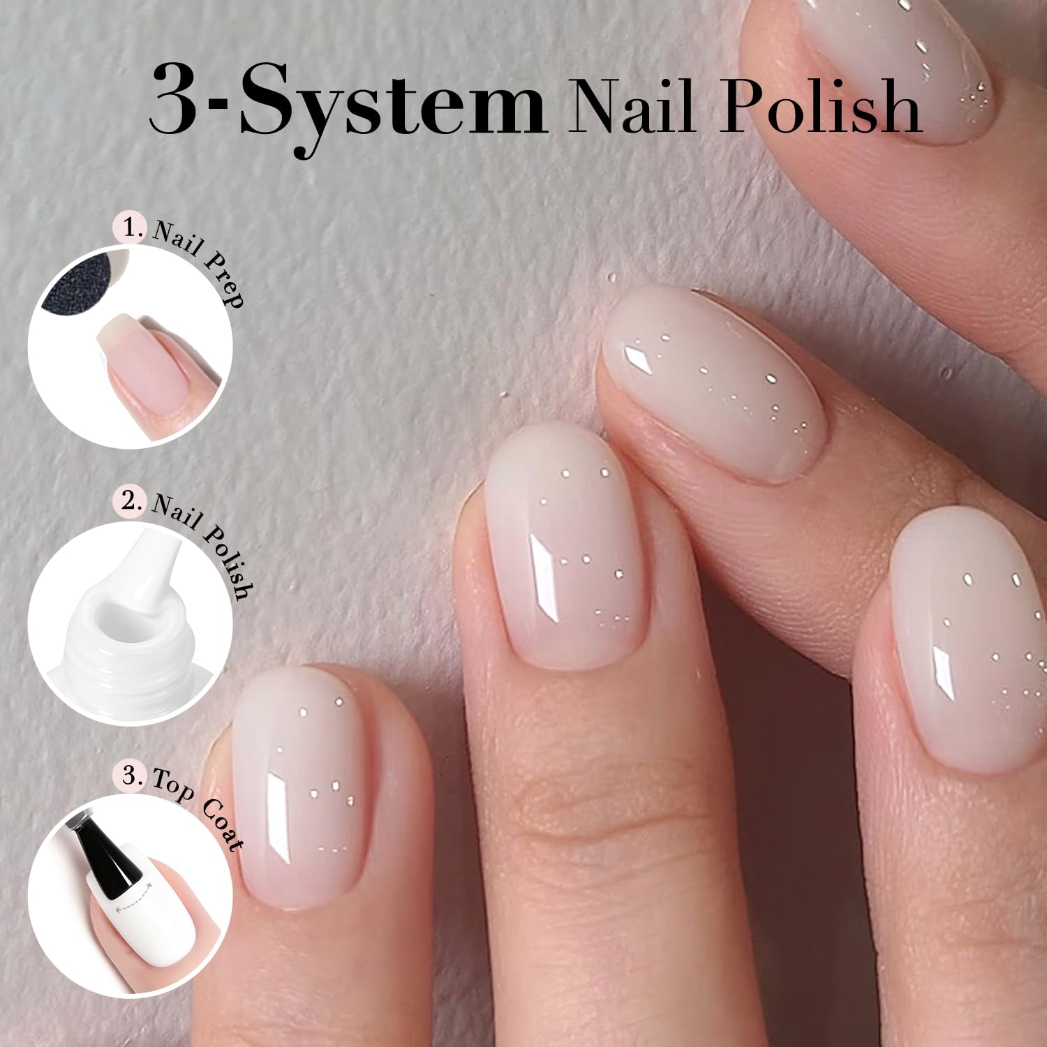 AzureBeauty Milky White nails with glossy pearl-like finish