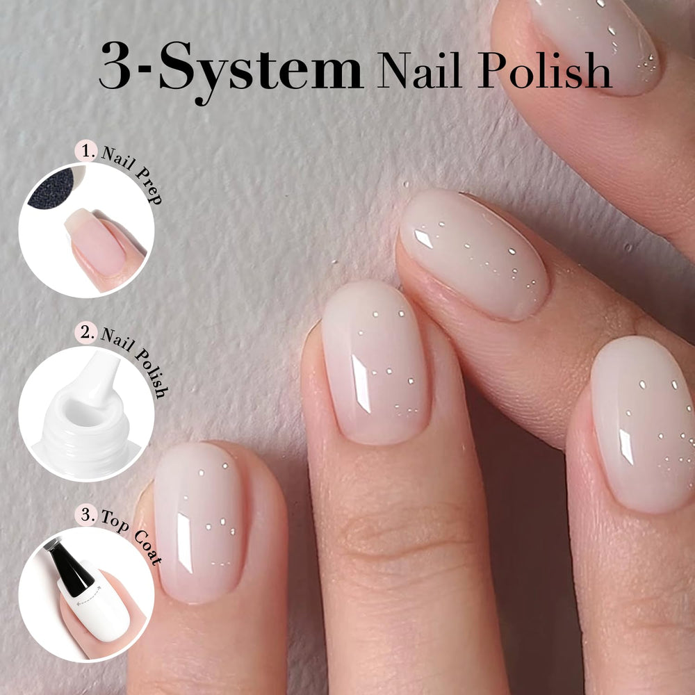 AzureBeauty Milky White nails with glossy pearl-like finish