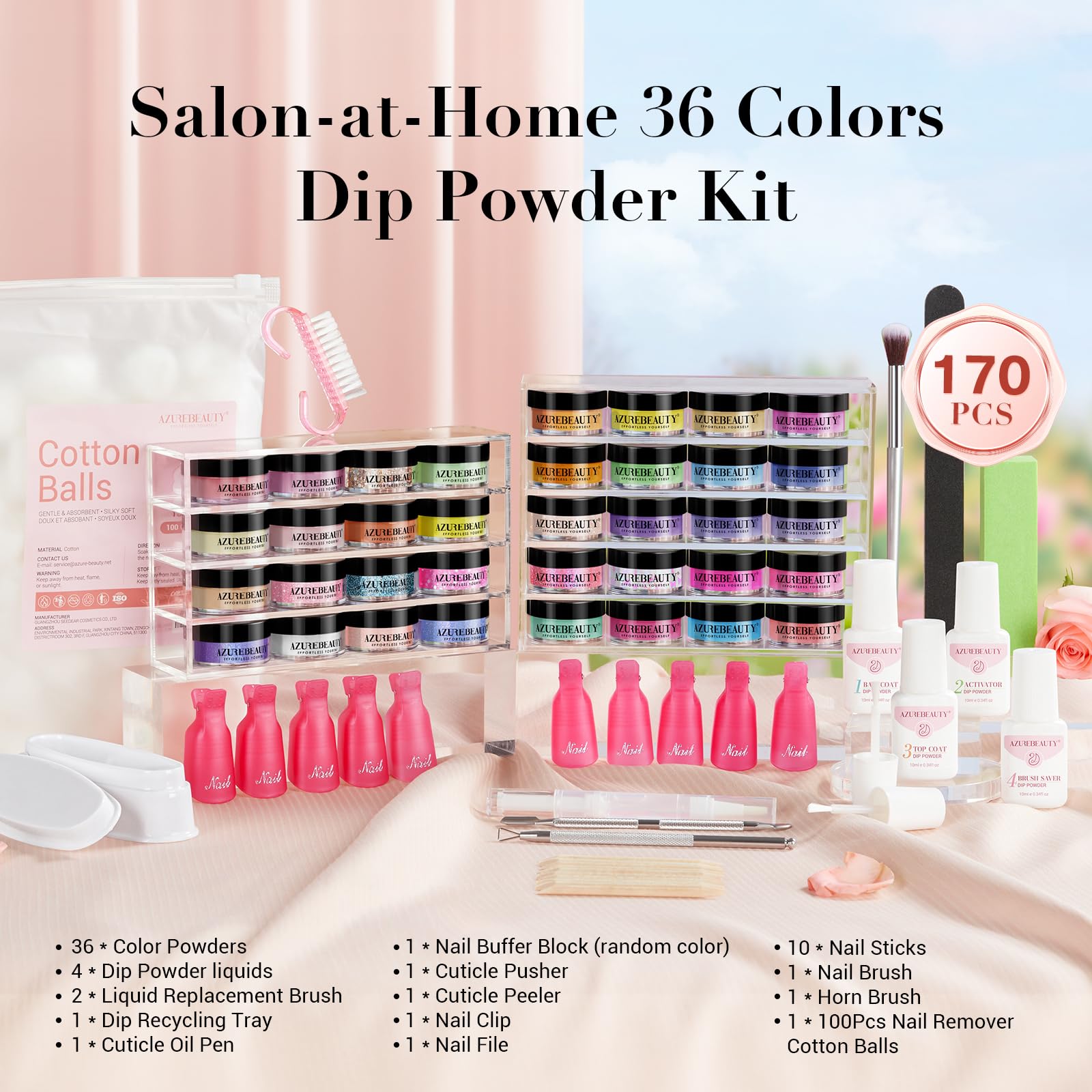 AzureBeauty kit includes brushes, file, and remover for DIY nails.