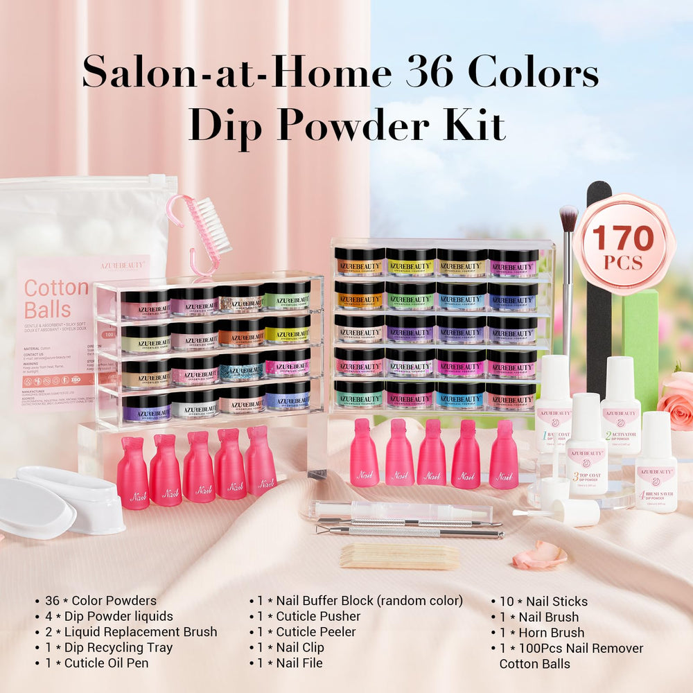 AzureBeauty kit includes brushes, file, and remover for DIY nails.