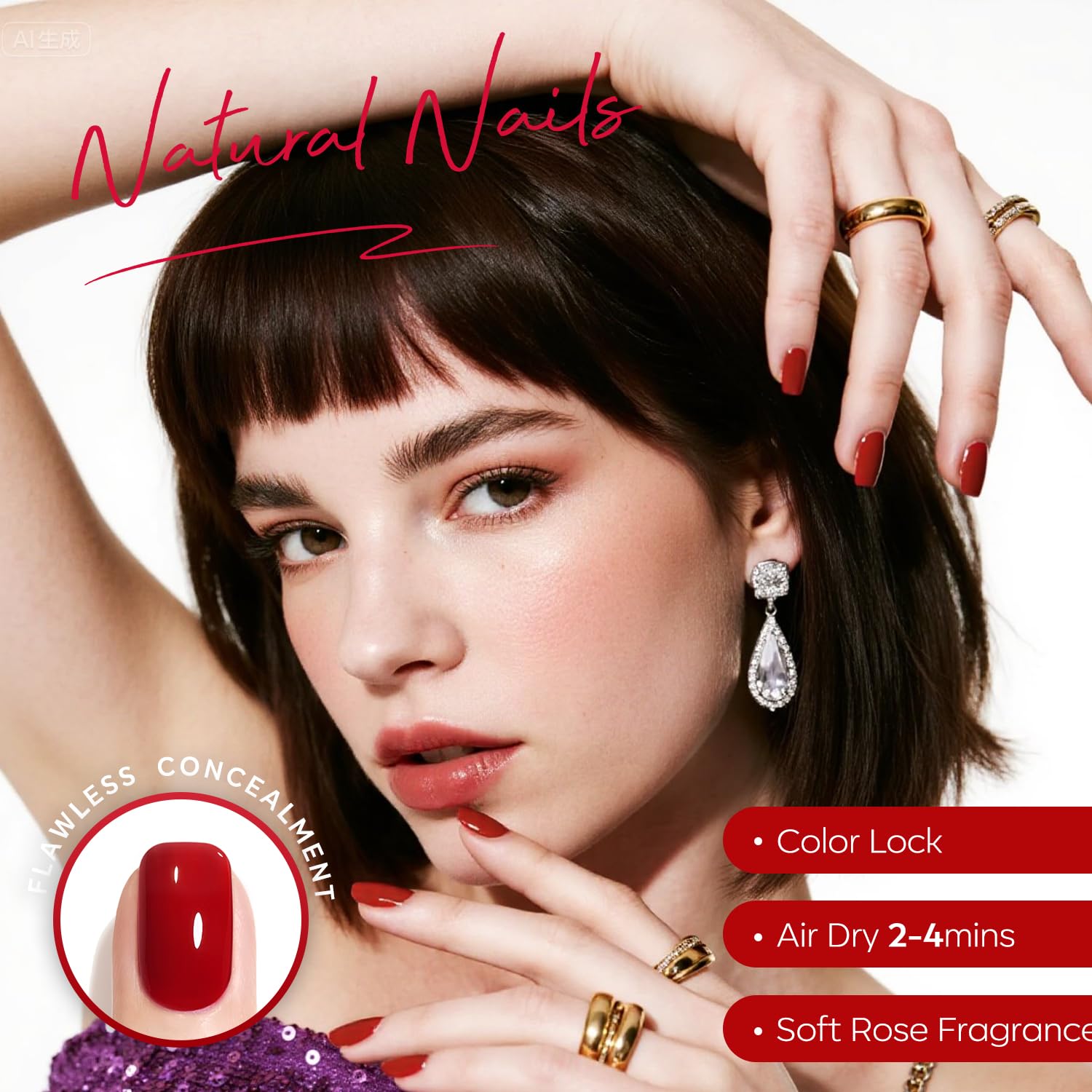 AzureBeauty Nail polish brush applying deep burgundy shade during DIY manicure.