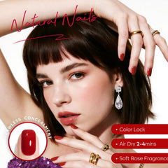 AzureBeauty Nail polish brush applying deep burgundy shade during DIY manicure.