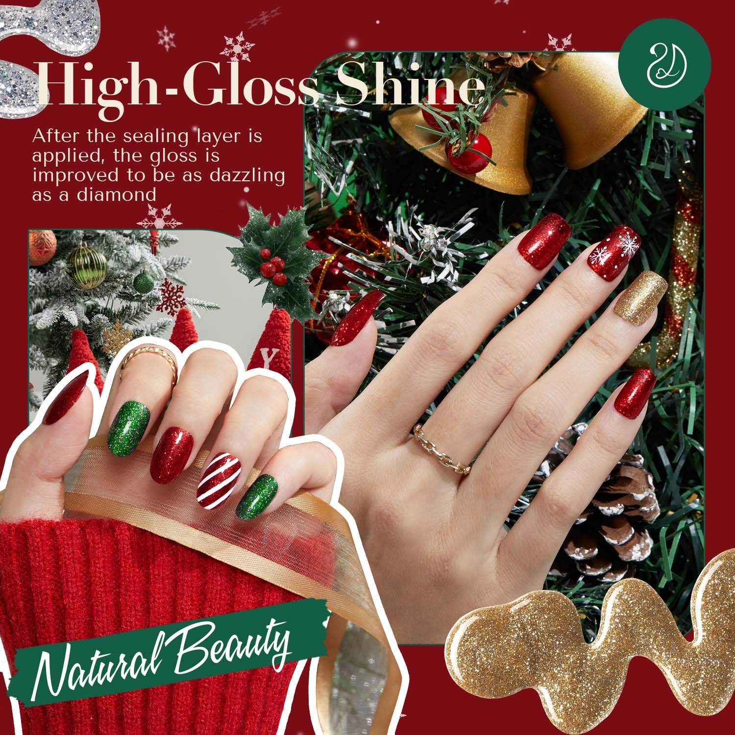AzureBeauty green glitter polish ideal for festive manicures and seasonal looks.
