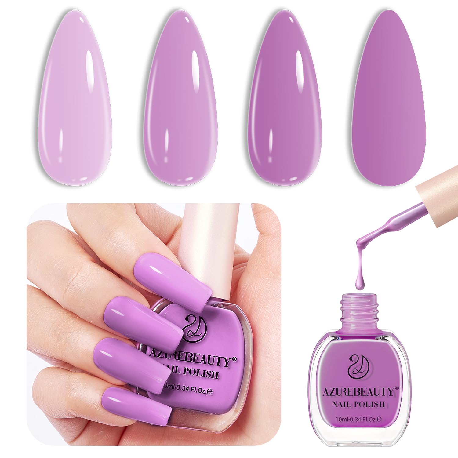 AZUREBEAUTY Purple Lavender Nail Polish bottle shows quick, even color