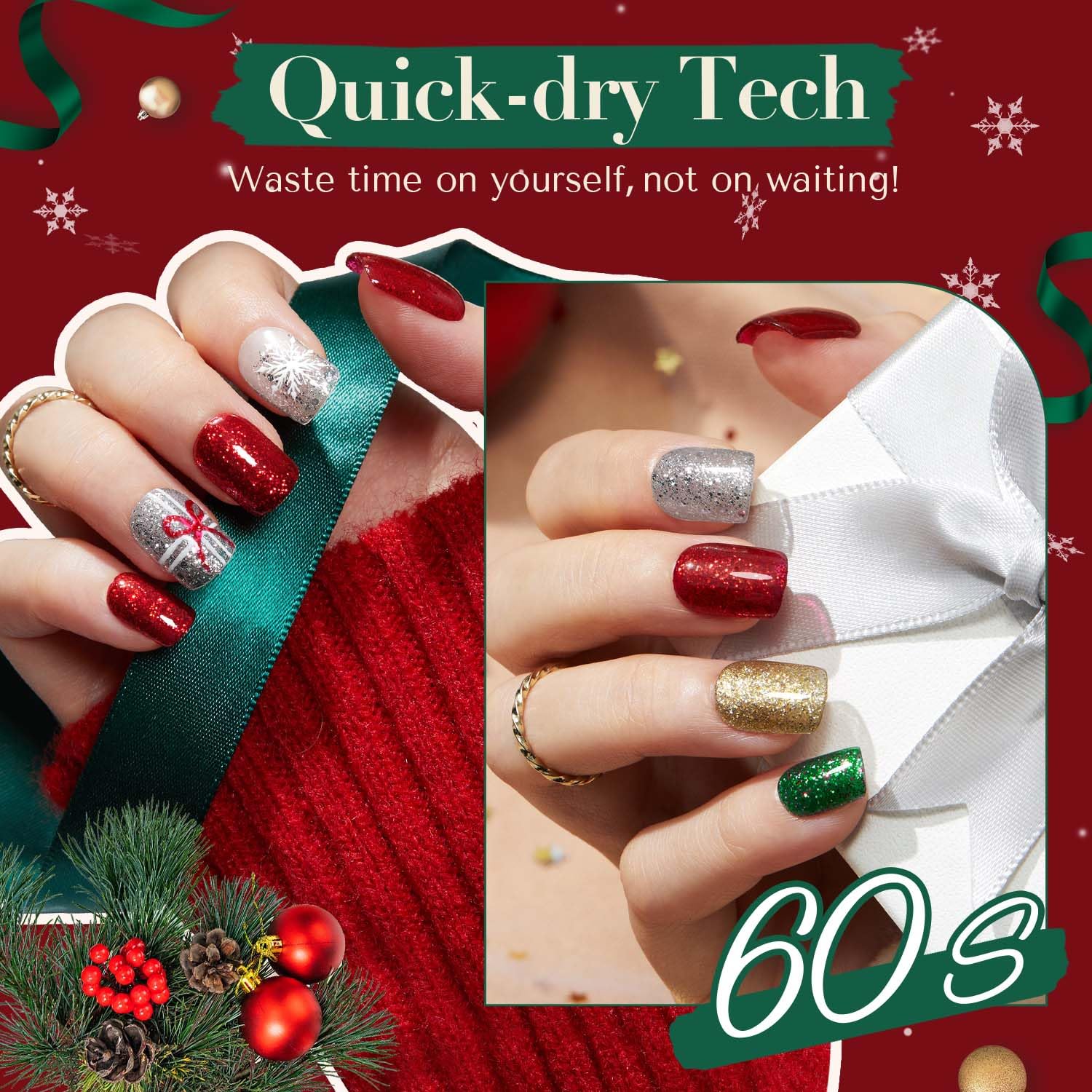 AzureBeauty red glitter polish for bold holiday nails with quick-dry finish.