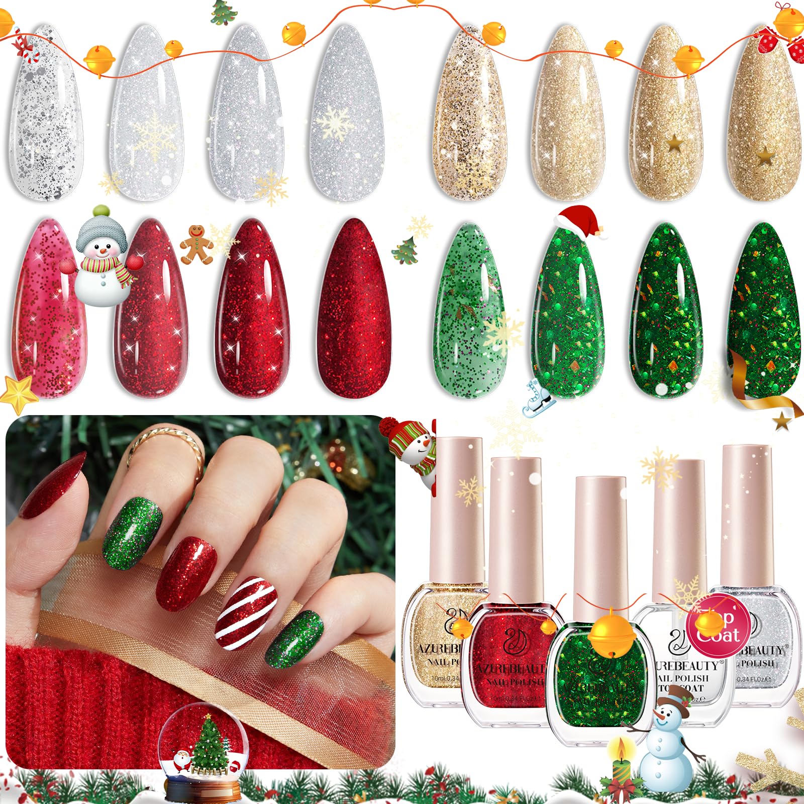 AzureBeauty Nail Polish Set shown with four festive colors, ideal for gifting.