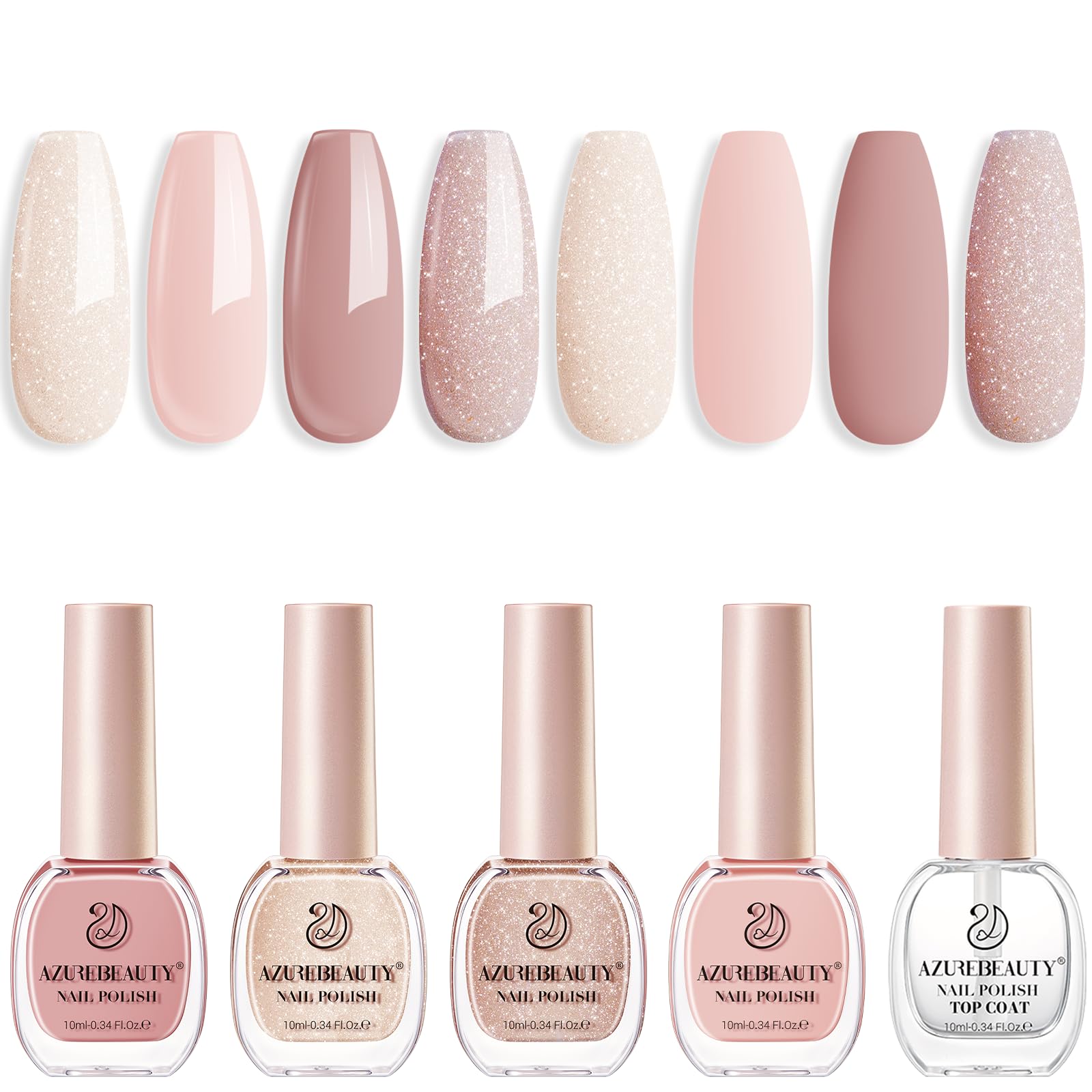 AzureBeauty nail polish set with four nude pearl colors for at‑home manicures