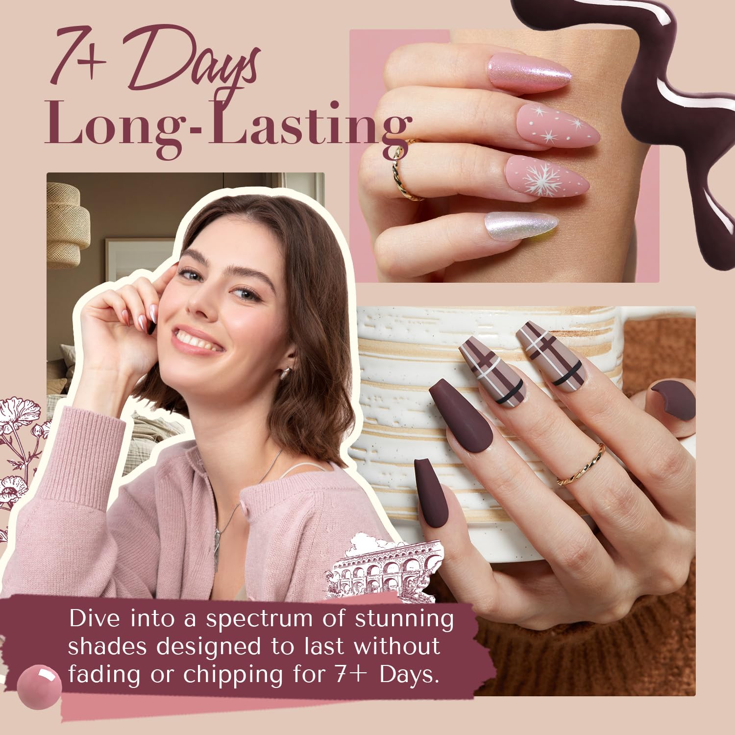 AZUREBEAUTY purple nail polish adds subtle depth and elegance.