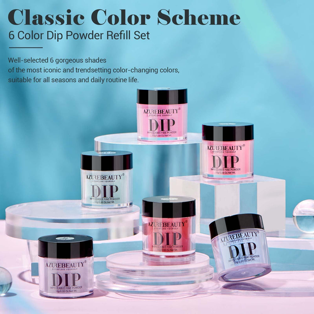 AZUREBEAUTY no-lamp curing dip powder allows at-home use.