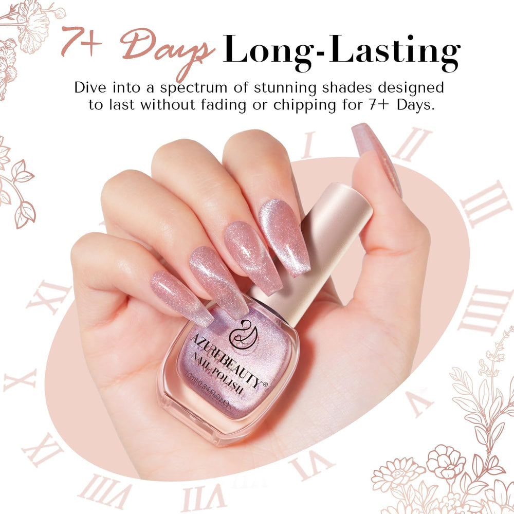 AZUREBEAUTY nude polish paired with magnets delivers a chic layered cat eye look at home.