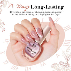 AZUREBEAUTY nude polish paired with magnets delivers a chic layered cat eye look at home.