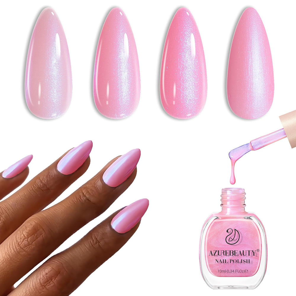 AZUREBEAUTY Pearl Pink nail polish bottle showing shimmering finish for elegant nails