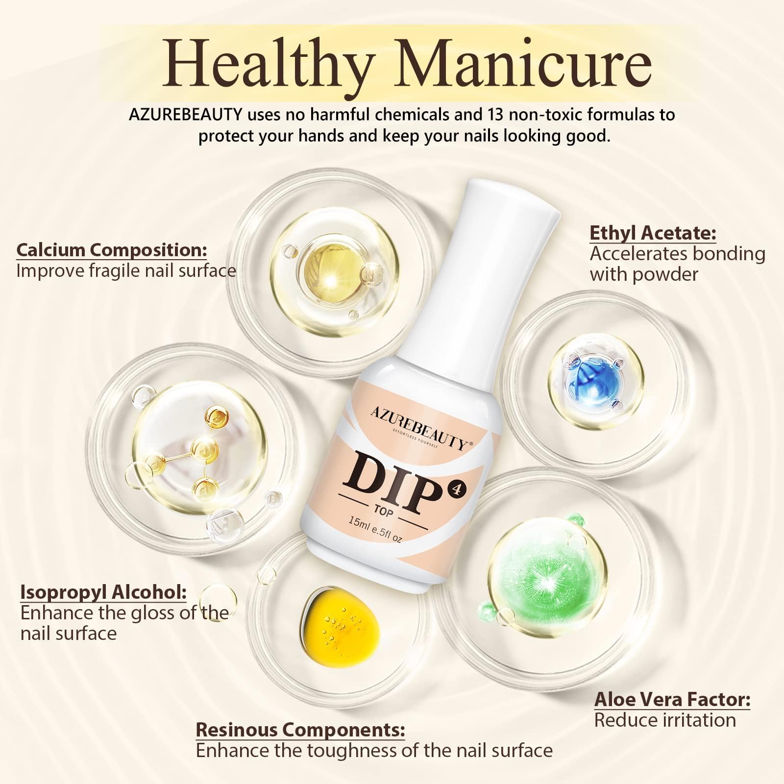 AzureBeauty salon quality top coat adds glossy finish.