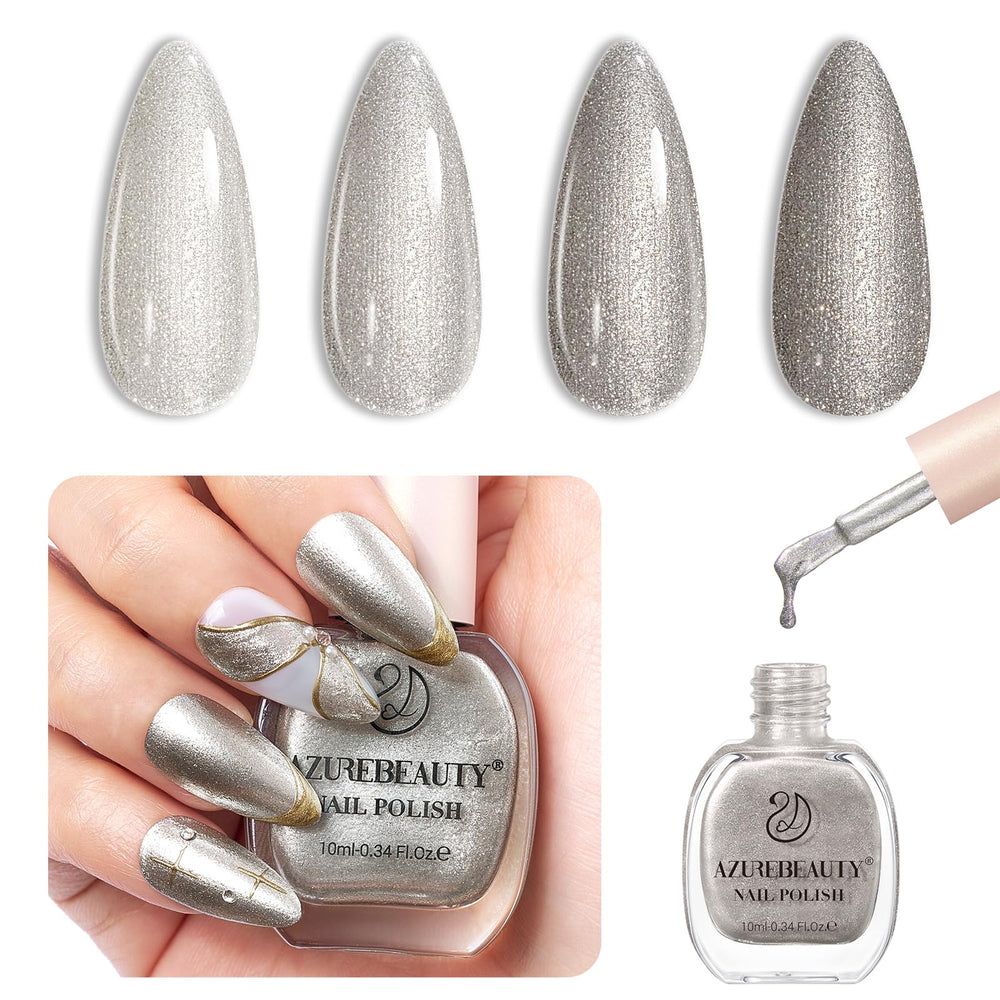AZUREBEAUTY silver glitter nail polish bottle with shimmering finish for easy glam