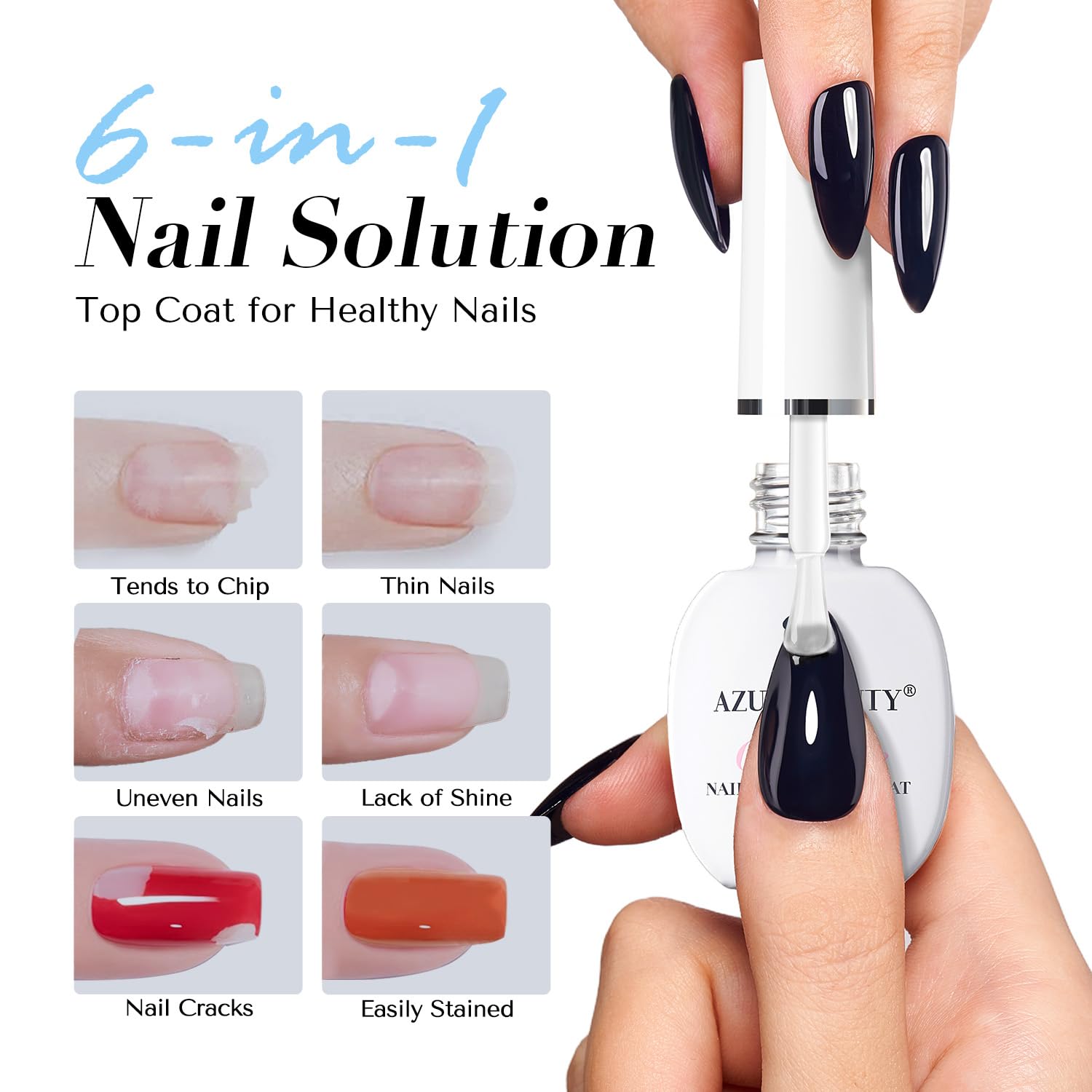 AZUREBEAUTY Top Coat Chip-Resistant helps nails stay polished longer.