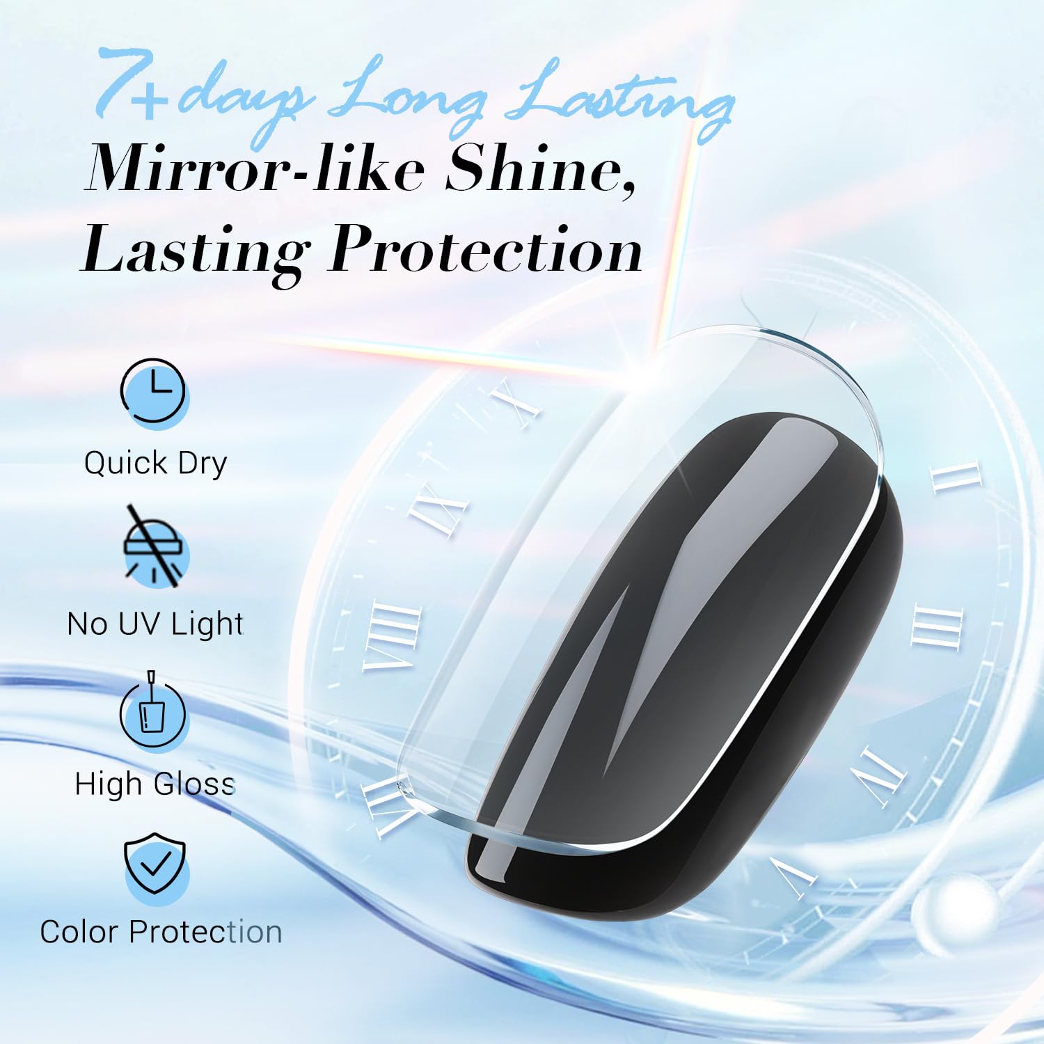AZUREBEAUTY Top Coat Gentle Formula suits daily wear on all nails.