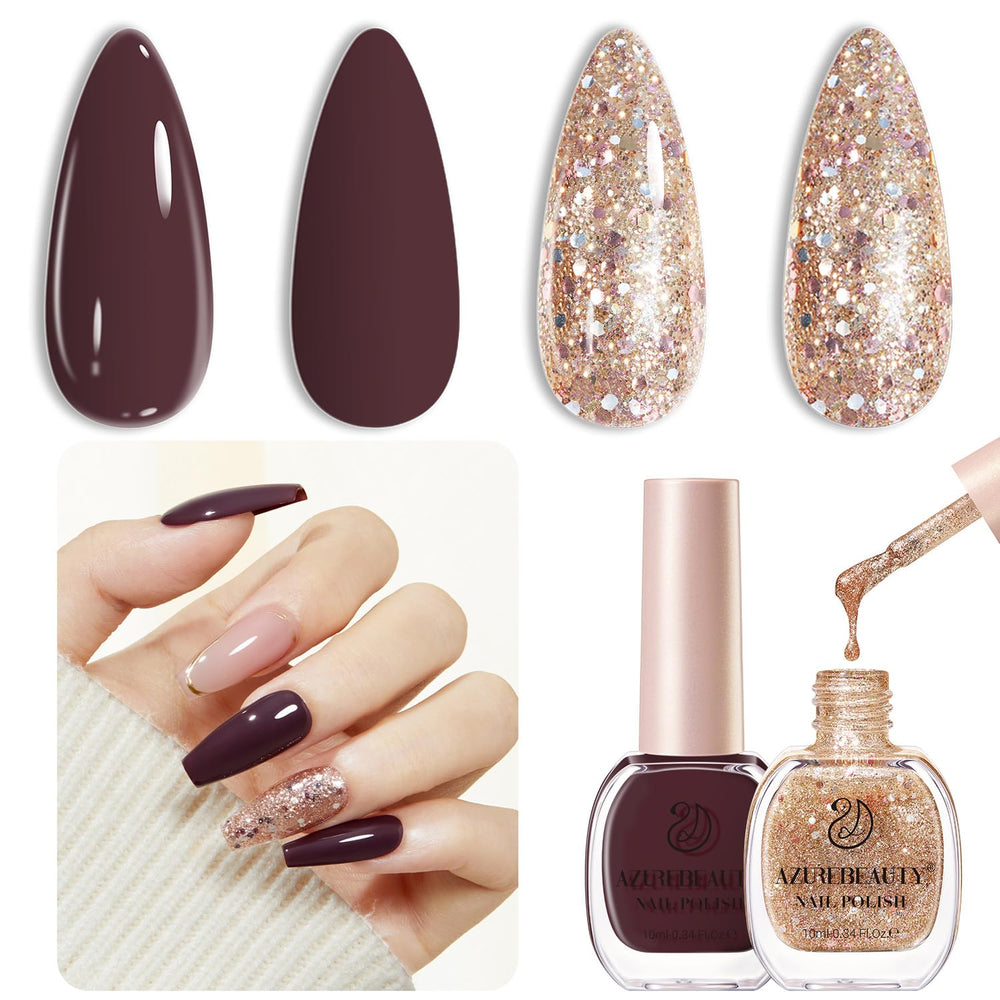 AZUREBEAUTY two-color nail polish set shows chic fall looks.