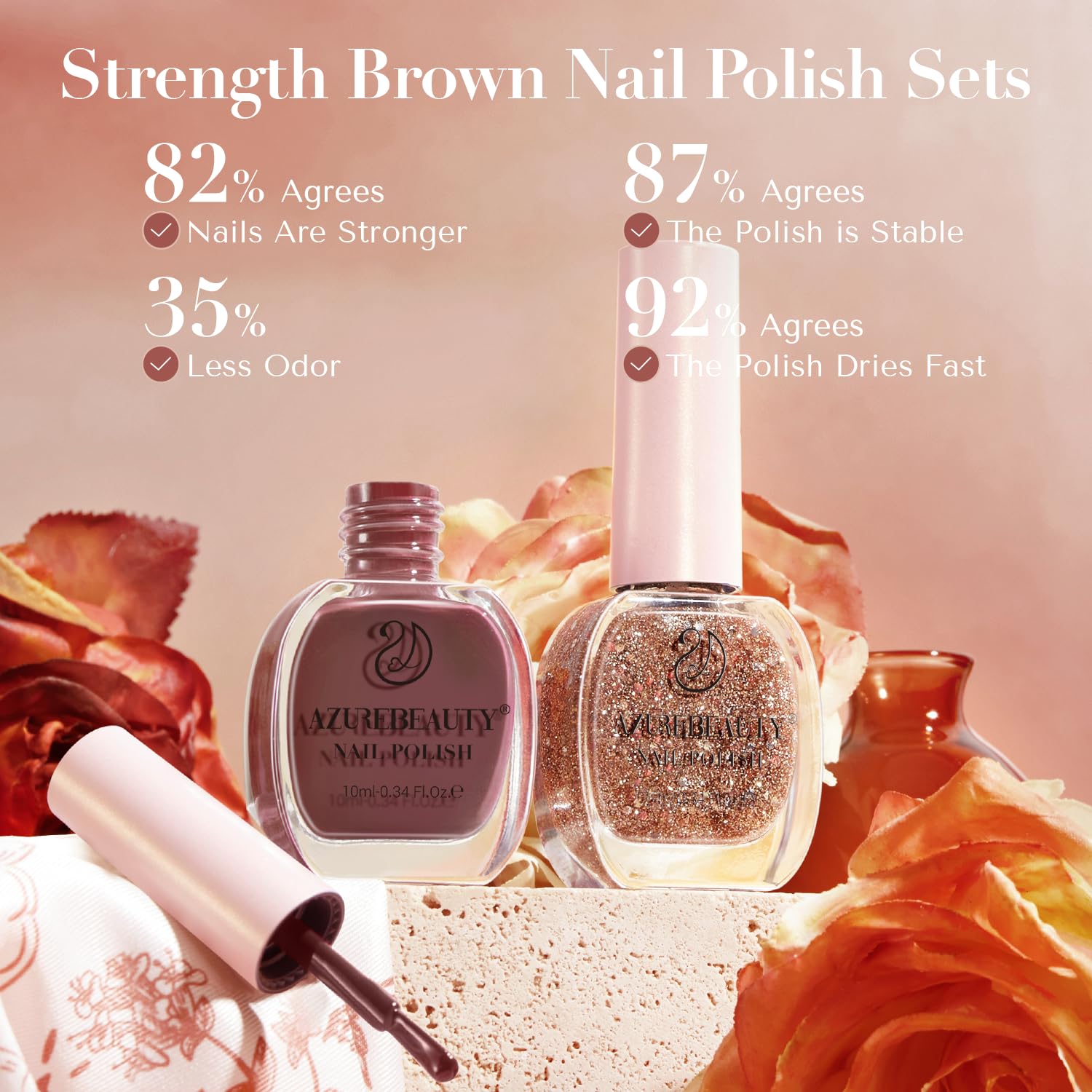 AZUREBEAUTY vitamin E and low odor formula nourishes nails.