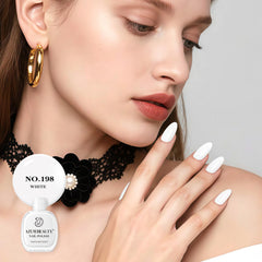 AzureBeauty Warm White Polish on nails showing smooth, long-lasting shine.