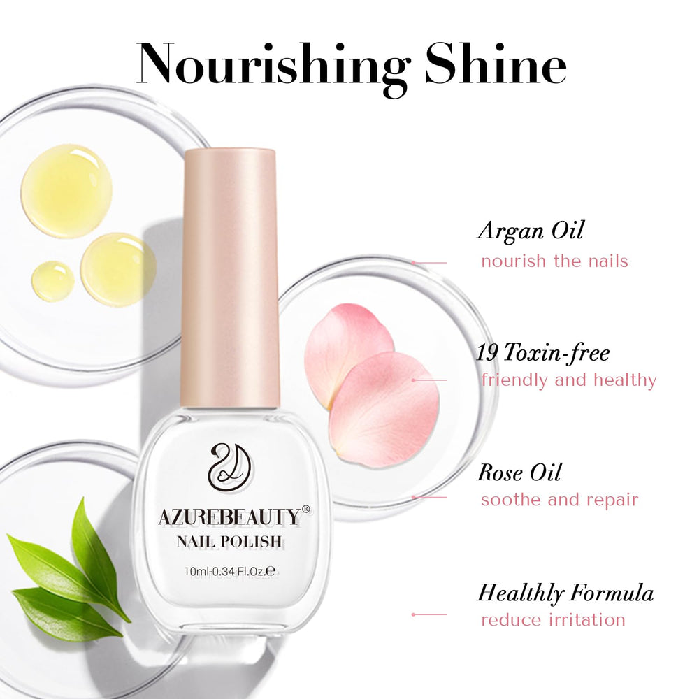 Product packaging and brush detail of AzureBeauty Warm White Nail Polish.