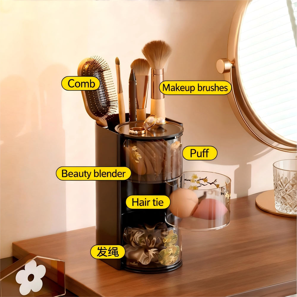 Azurphoric all-in-one organizer enhances dressing table aesthetics and function.