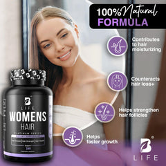 B Life Company hair vitamins bottle stacked shows 60 servings for a month